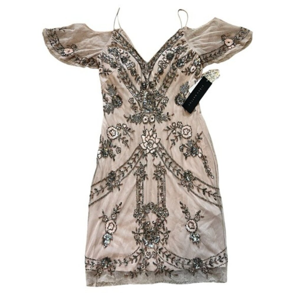 Aidan Mattox Women’s Beaded Floral Embellished Mini Dress cold shoulder cocktail - Picture 6 of 6